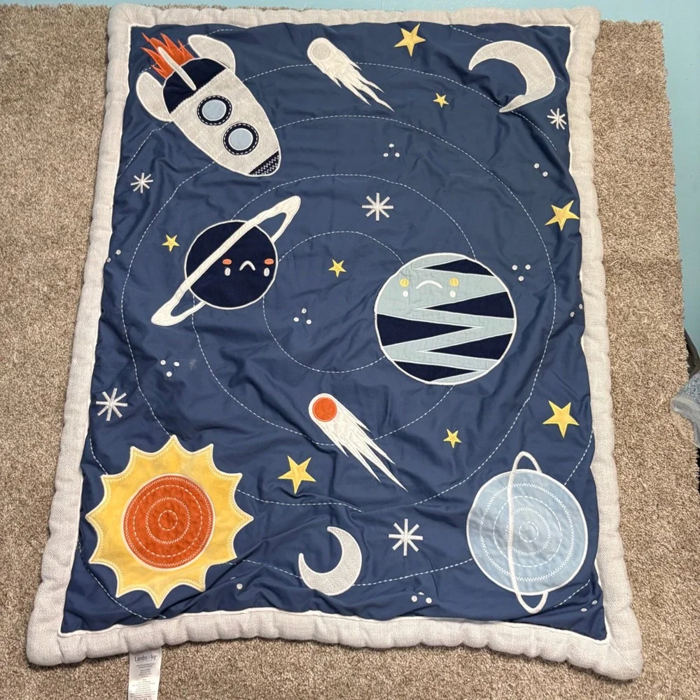 Lambs & Ivy Baby Blanket Milky Way Unisex OS Blue Galaxy Space Rocket Quilt